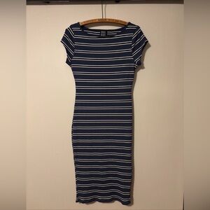 Derek Heart Navy and White Striped Midi Dress